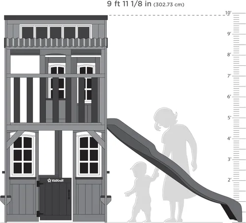 Vista 11 de KidKraft Cliffbrook - Casa de juegos de madera para exteriores de dos pisos con tobogán