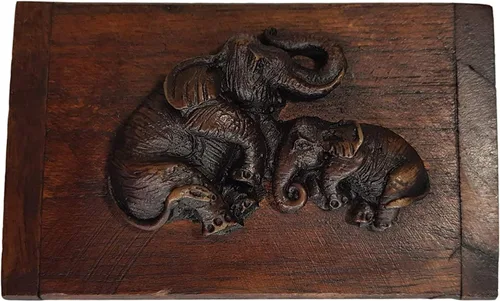 Vista 2 de Design by UnseenThailand - Caja de madera de teca tailandesa vintage con elefantes, 100% hecha a mano (elefante de madera)