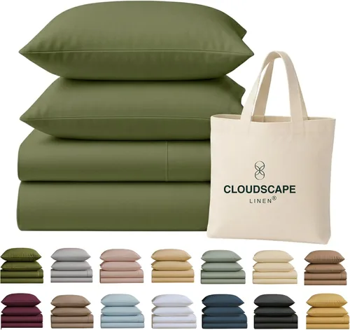 Vista 18 de Cloud Scape Linen - Juego de sábanas de 100% algodón egipcio, tamaño individual, juego de ropa de cama de lujo de 3 piezas, 400 hilos, calidad