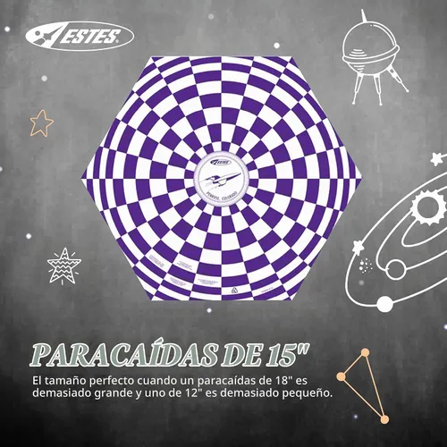 Vista 2 de Estes 2265 - Paracaídas de 15 pulgadas, accesorio de recuperación de cohetes modelo de cohete, accesorios para mayores de 10 años