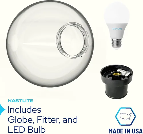 Vista 2 de KASTLITE Accesorio de iluminación combinado de poste de lámpara Lente acrílica transparente de 10 pulgadas con instalador negro y montaje
