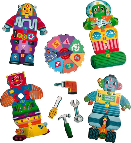 Vista 3 de eeBoo Juego de Ruleta Construye un Robot, Combina Números Simples con Diversión, 3 Años en Adelante.