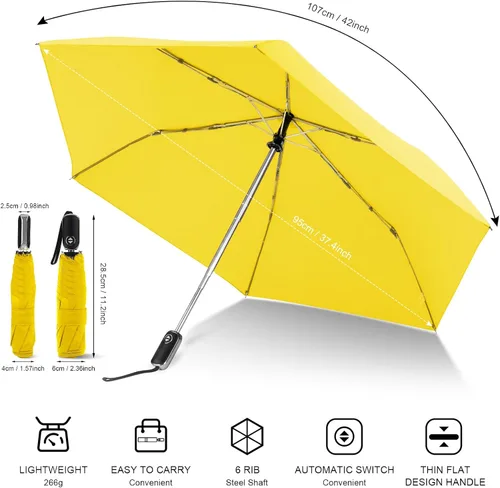 Vista 135 de LEAGERA Paraguas de viaje compacto para bolso, mango plano, impermeable para lluvia ligera