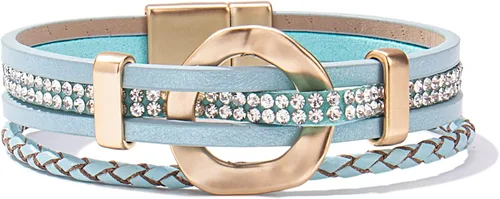 Vista 13 de Pulseras de cuero con diamantes de imitación, estilo bohemio, trenzadas Negro