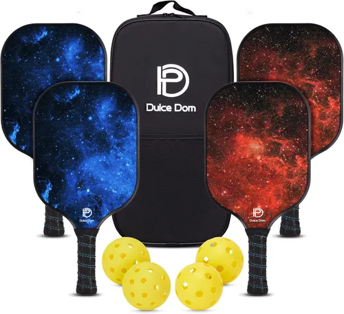 Vista 10 de Dulce DOM Juego de 2/4 palas de pickleball aprobadas por USAPA, 4 bolas de pickleball para interiores y exteriores, raqueta de superficie de fibra