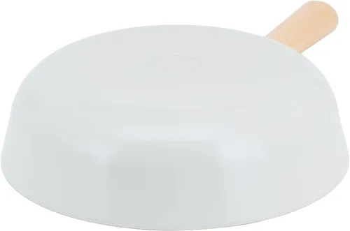 Vista 4 de FIKA - Sartén para wok con revestimiento de cerámica antiadherente de 10 pulgadas con mango de madera natural, compatible con inducción, sartén