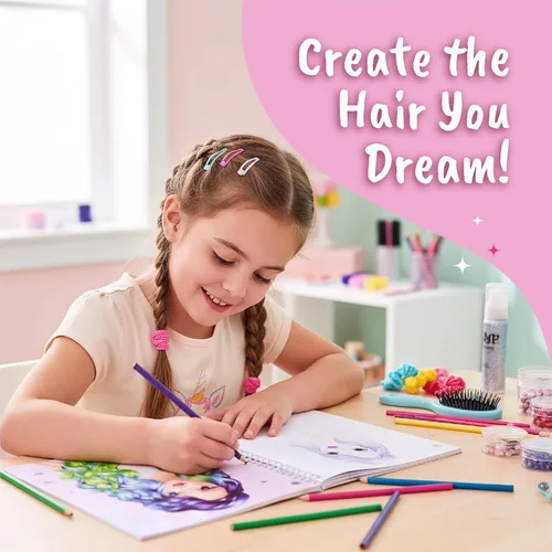 Vista 4 de BSCOOL - Libro de dibujo, colorear y actividades. Crea peinados con pegatinas y guías. Cuaderno de bocetos de diseño de moda para niños de 5 años