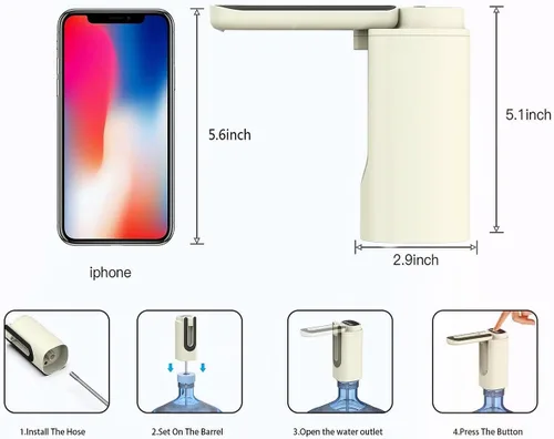 Vista 5 de Dispensador de agua para botellas de 5 galones, bomba de agua potable de 5 galones, dispensador de agua eléctrico de 5 galones con carga USB, fácil