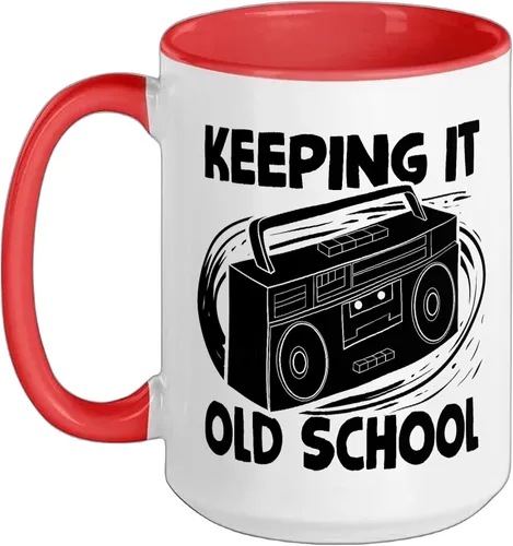 Vista 14 de Keeping It Old School 80s 90s Retro Cassette Radio Taza de cerámica, color negro y blanco