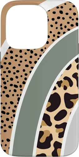 Vista 17 de Boho Burnt Orange Half Rainbow with Dotted Pattern Leopard Case for iPhone 17