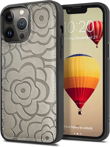 Vista 16 de CASEOWL Camellia - Funda de piel vegana en relieve compatible con iPhone 13, magnética, desmontable, delgada, funda protectora de TPU para iPhone