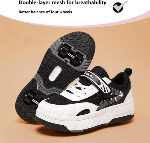 Vista 4 de Patines de verano con malla transpirable de 4 ruedas para niños, zapatos con ruedas para niños y niñas, zapatillas deportivas elegantes, duraderas