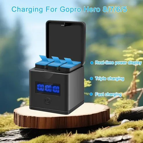 Vista 6 de Suptig Paquete de 2 baterías compatibles con GoPro Hero 8, GoPro Hero 7 Black, Hero 6, Hero 5, estación de carga de batería de 3 canales para Hero 8