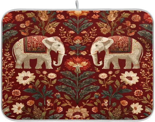 Vista 62 de Tapete de secado de platos de primavera naranja con flor de amapola para encimera de cocina, tapete escurridor absorbente de microfibra, tapete