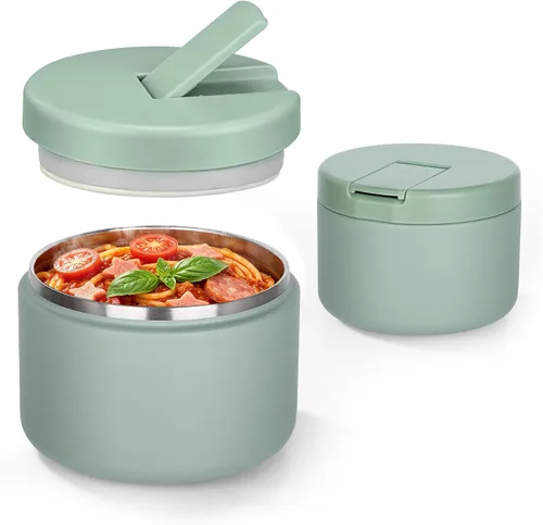 Vista 22 de Pawtong Tarro de comida aislado al vacío de 12 onzas con tapa de hebilla, termo de sopa de boca ancha para comida caliente para niños, contenedor