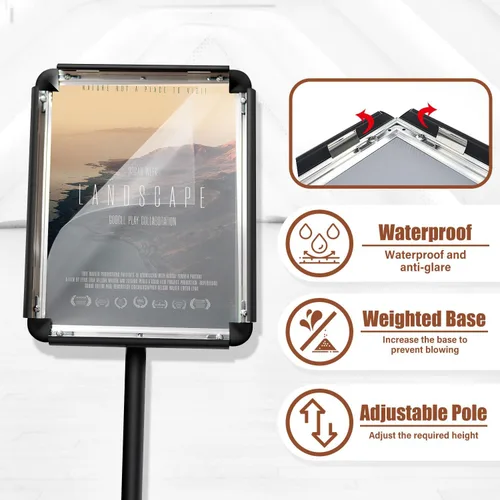 Vista 5 de Soporte para letreros – 8.5 x 11 pulgadas, soporte de cartel ajustable con pedestal de rotación de 360° resistente, soporte de pie de pie