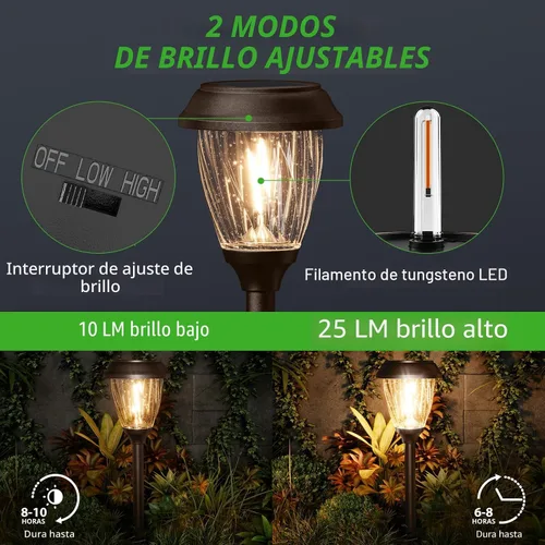 Vista 2 de XMCOSY+ Luces solares de camino para exteriores, luces solares de vidrio blanco cálido de 10/25 lm para patio y pasarela, iluminación de paisaje