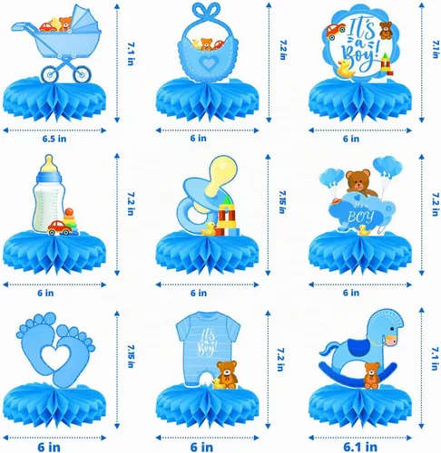 Vista 2 de 9 piezas de centros de mesa con temática de panal de abeja, decoración de mesa de panal azul, decoración de mesa para niños, decoración de mesa