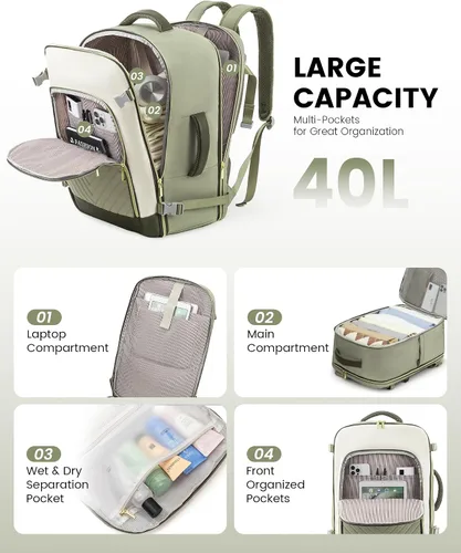 Vista 3 de LOVEVOOK Mochila de Viaje Grande, Mochila de Equipaje de Mano para Aviones, Viajes