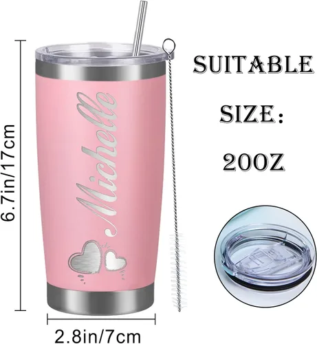 Vista 5 de Vasos personalizados con nombres, tapas y pajitas, tazas de viaje grabadas con láser personalizadas de 20 onzas, vasos aislados personalizados