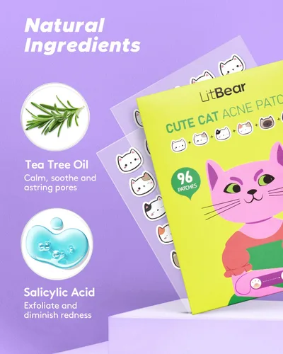 Vista 5 de LitBear Parche para acné, parche para espinillas, parche de cobertura absorbente de acné en forma de gato, parches hidrocoloides para acné