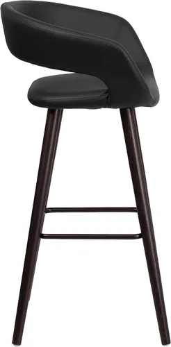 Vista 6 de BizChair 29"H Cappuccino Wood Rounded Open Back Barstool in Black Vinyl