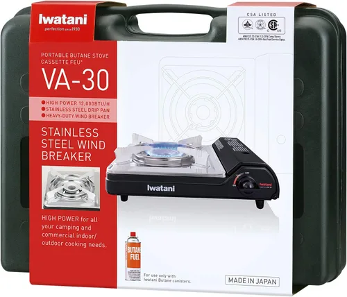 Vista 2 de Estufa de camping Iwatani Cassette Feu Butano VA-30, una, NEGRO