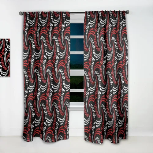 Vista 5 de DesignQ Espirales punteadas retro rojas y blancas - Panel de cortina moderno de mediados de siglo, 52 x 84 pulgadas 19240