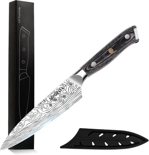 Vista 12 de MOSFiATA - Cuchillo de chef de 10 pulgadas súper afilado, cuchillo de cocina profesional con protector de dedos en caja de regalo, cuchillo