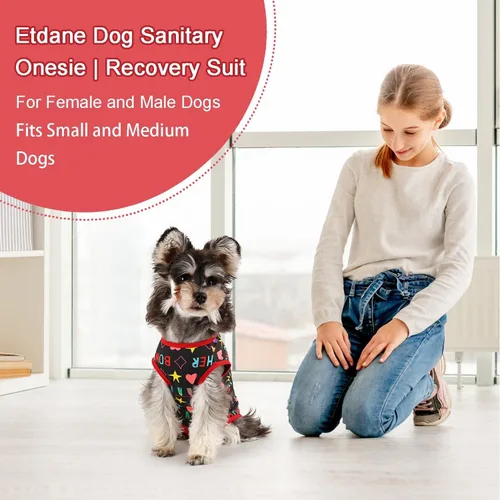 Vista 2 de Etdane Pañales para perros, bragas sanitarias, camisas de período fisiológico, trajes de recuperación quirúrgica para perros machos y hembras, Negro