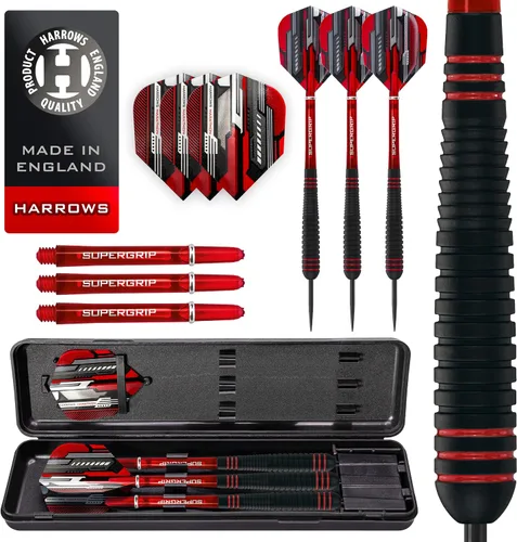 Vista 3 de Harrows Ace Rubber Brass Steel Tip Darts Set Available in 20g, 22g, 24g & 26g - Includes Supergrip Shafts, Micron Marathon Flights & Convenient