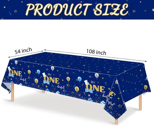 Vista 2 de Tiamon Mantel rectangular de plástico de 3 piezas para fiesta de primer cumpleaños de 54 x 108 pulgadas, mantel decorativo de primer cumpleaños