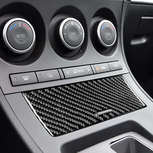 Vista 3 de Accesorios de fibra de carbono suave real para interior de coche, panel de cambio de marchas, cubierta de cenicero, calcomanía negra compatible