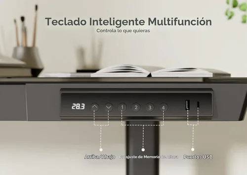 Vista 4 de Claiks Escritorio de pie pequeño de cristal con cajones y puertos USB 32x19 negro