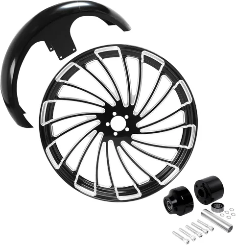 Vista 93 de TCMT Llanta de rueda delantera de 21", buje de rueda de brida de doble disco con guardabarros delantero negro sin pintar, compatible con modelos