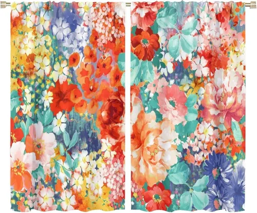 Vista 228 de Cortinas opacas con estampado de flores de cachemira, estampado de cachemira sobre fondo blanco, para decoración del hogar, cocina, restaurante