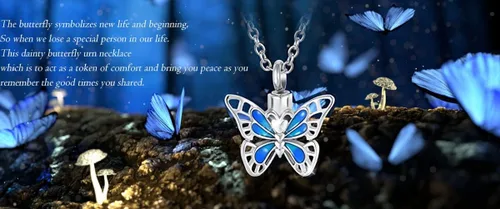 Vista 3 de Joyería de cremación para cenizas, collar de urna de mariposa para cenizas, mujeres y hombres, recuerdo conmemorativo para cenizas de seres