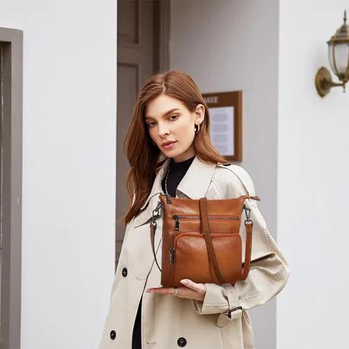 Vista 3 de HESHE Bolsos cruzados para mujer, bolsos de cuero, bolso de hombro de diseñador con bolsillos, bolsa de viaje