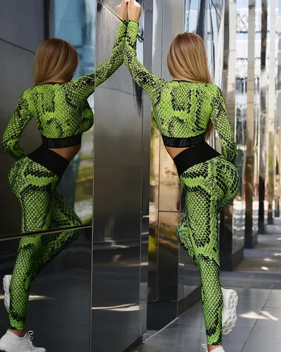 Vista 5 de Bona Fide Womens Workout Leggings - Bona Corsage Cobra Neon Green