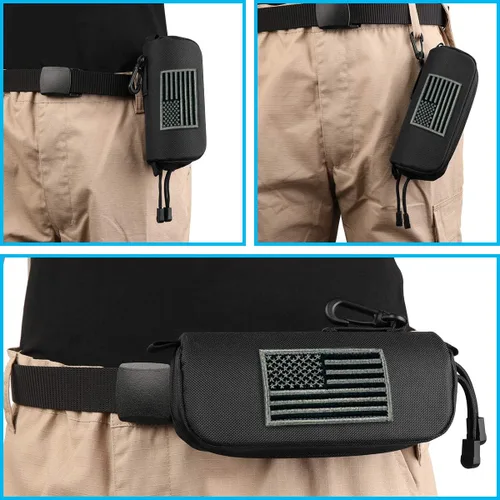 Vista 7 de Estuche rígido para gafas de sol, funda táctica Molle con cremallera, estuche de transporte de nailon 1000D con clip