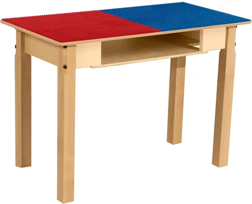 Vista 51 de Contender Time-2-Play - Mesa de madera contrachapada de abedul para niños, color azul y verde, compatible con Lego Montessori con estante para sala