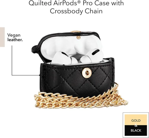 Vista 6 de Anne Klein Funda de piel sintética para Apple AirPods Pro Negro/Dorado