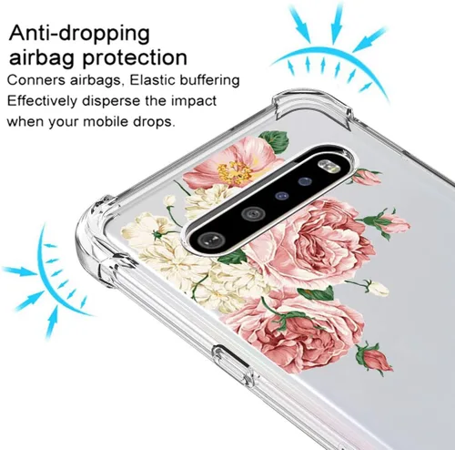 Vista 5 de Osophter Funda para LG V60 ThinQ, funda para LG V60, transparente, esquinas reforzadas de poliuretano termoplástico (TPU), absorción de golpes