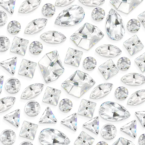 Vista 8 de 48 piezas de diamantes de imitación para coser, diamantes de imitación de cristal de formas mixtas con parte trasera plana, para coser en gemas
