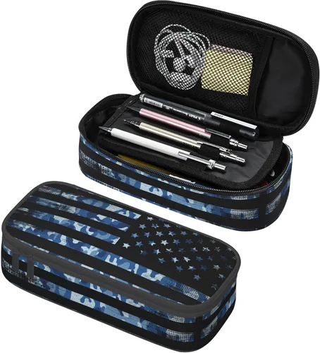 Vista 10 de Estuche de lápices de estilo camuflaje para niños y adultos, caja de lápices azul para niños, hombres, niñas y mujeres, bolsa de almacenamiento
