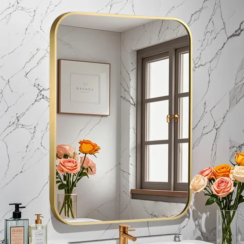 Vista 23 de Espejo de baño negro de 22"x30", espejo rectangular con marco de metal negro mate, espejo de tocador con esquinas cuadradas, espejo para pared