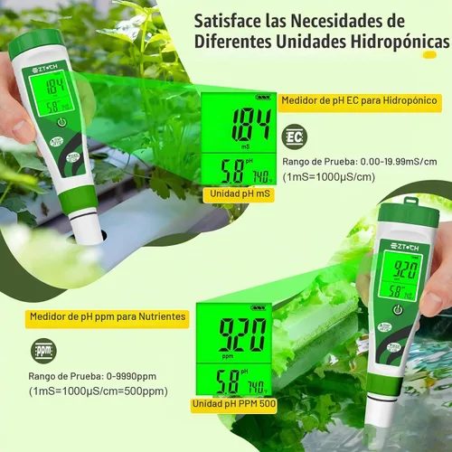 Vista 2 de Medidor hidropónico de la EC del pH, metro del pH TDS PPM del agua for Reservoir Nutrient Solution, pH EC Meter for Water Hydroponic DWC System