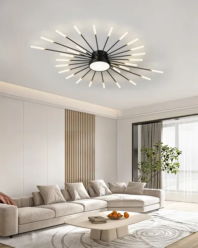 Vista 2 de Luz de Techo LED Moderna, Lámparas de Techo con Forma de Flor, Luces de Techo Empotradas, Candelabro de Montaje al Ras, Lámparas de Techo de Metal