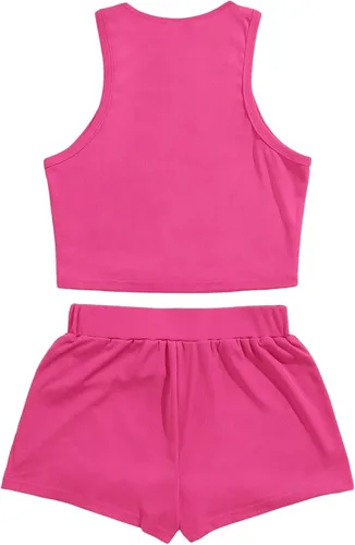 Vista 2 de Verdusa Conjunto de 2 piezas para mujer, camiseta corta sin mangas y pantalones cortos
