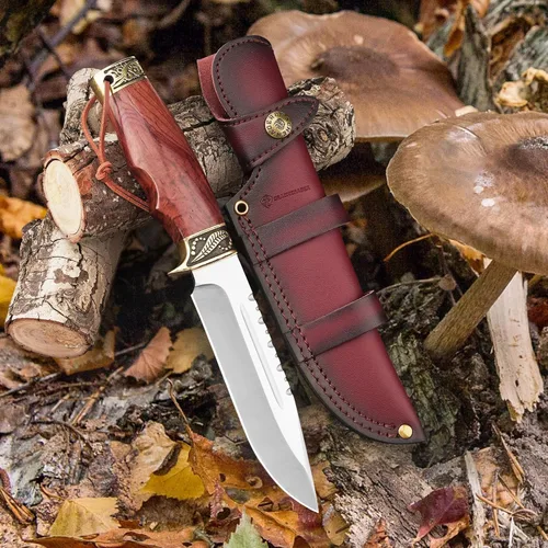 Vista 7 de DRACHENADER Cuchillo de caza de hoja fija con funda de cuero horizontal YU-LN, cuchillo de bushcraft de 10.63 pulgadas para hombres con mango